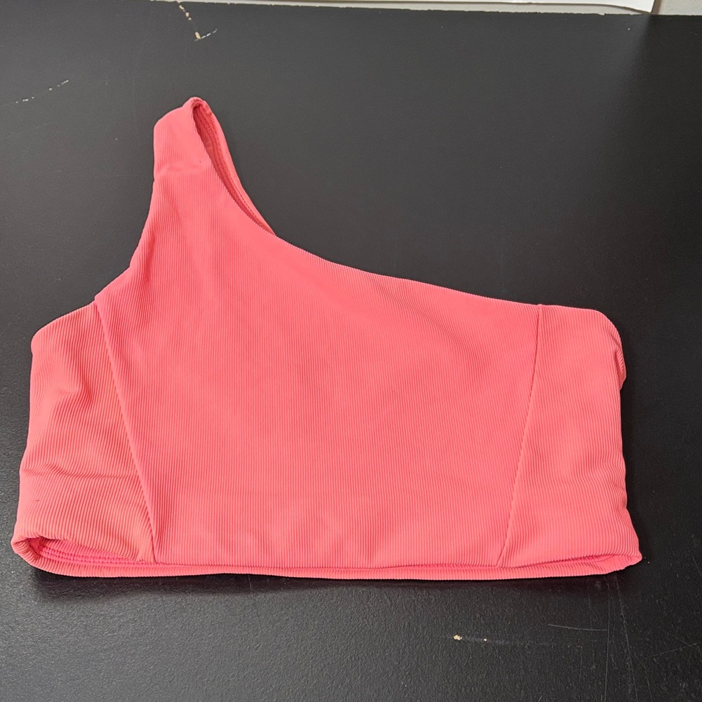 💐Wilo Coral Ribbed Top Small Cropped 1 Strap Sports Bra Workout Summer